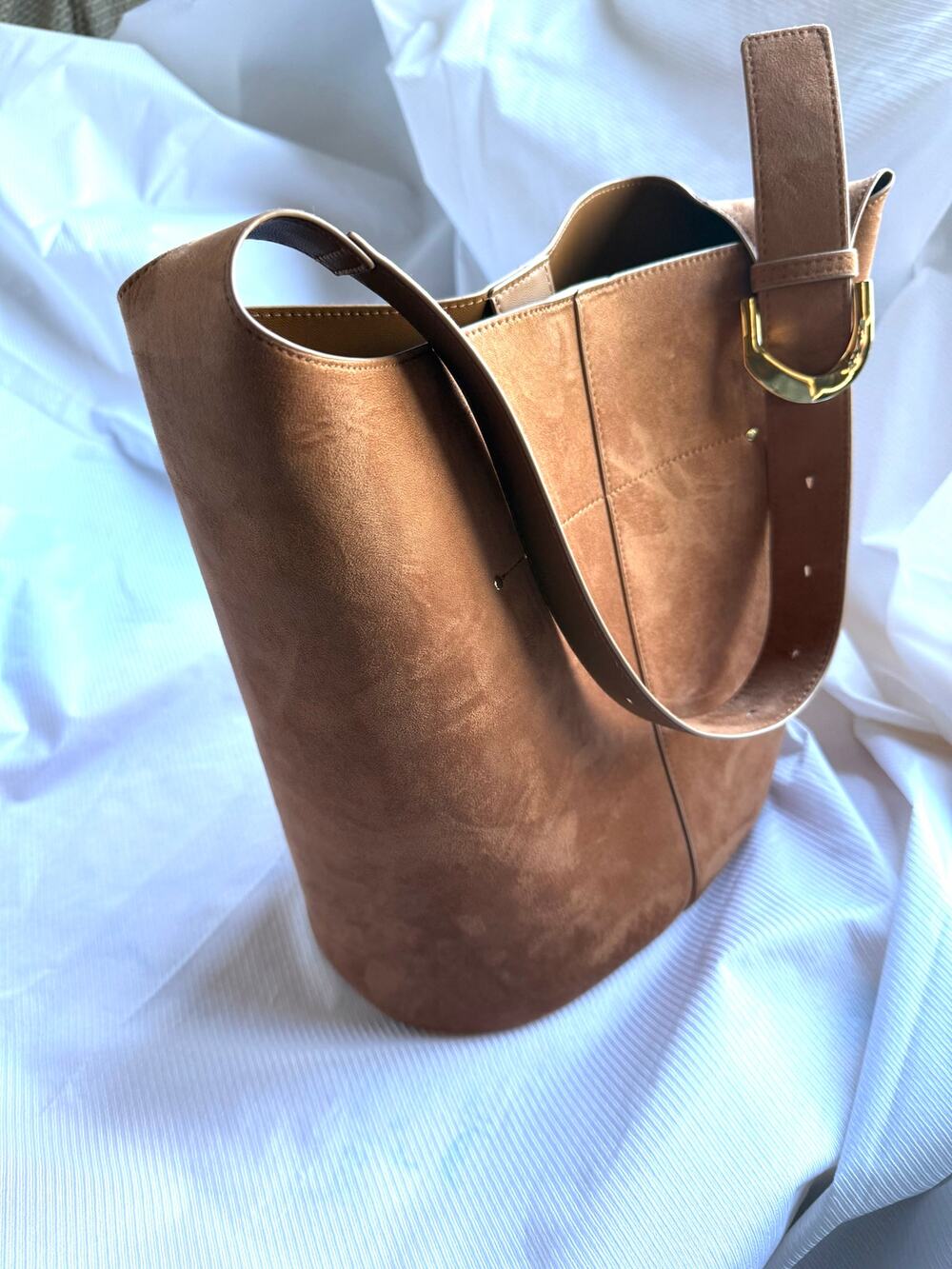 H&M Cognac Faux Suede Bucket Bag